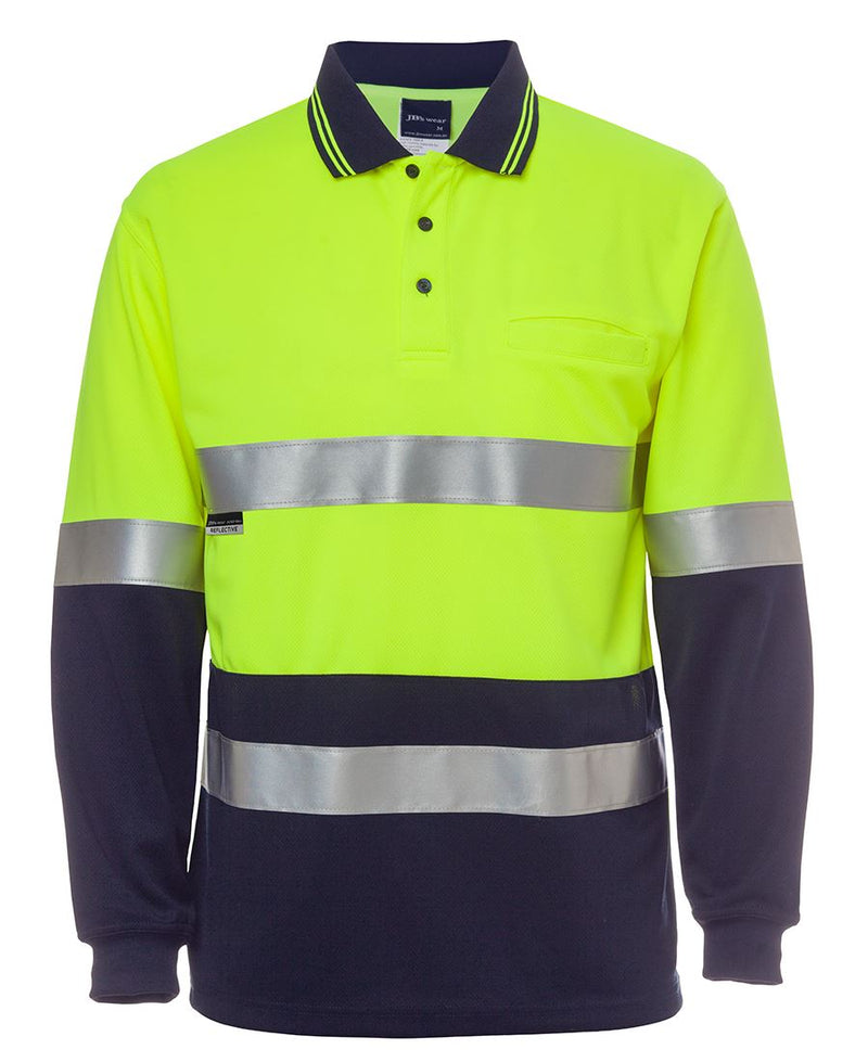 JB's Hi Vis L/S (D+N) Traditional Polo - Lime/Navy - Front