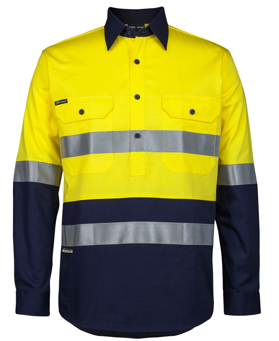 JB's Hi Vis (D+N) Close Front L/S 150g Work Shirt - Yellow/Navy - Front