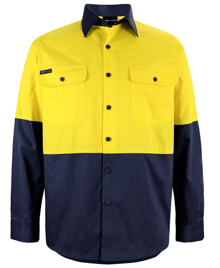 JB's Hi Vis L/S 150G Work Shirt - Yellow/Navy - Front