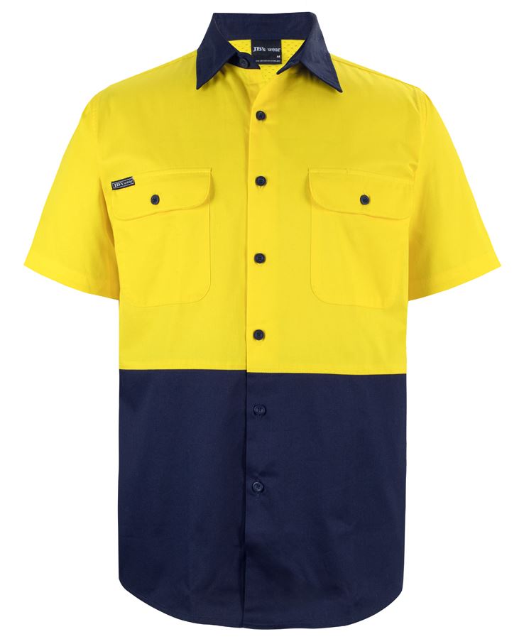 JB's Hi Vis S/S 150G Work Shirt - Yellow/Navy - Front