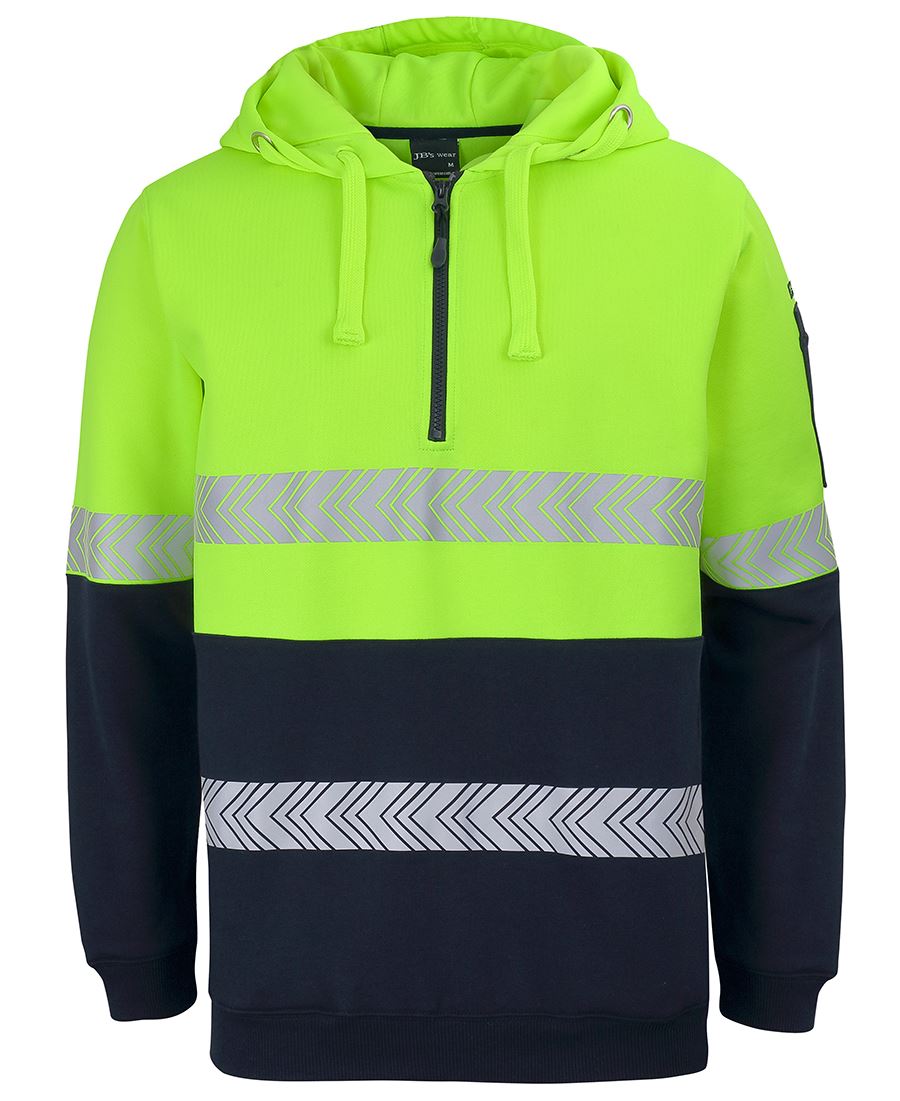 JB's Hi Vis (D+N) 1/2 Zip Segmented Tape Hoodie - Lime/Navy - Front