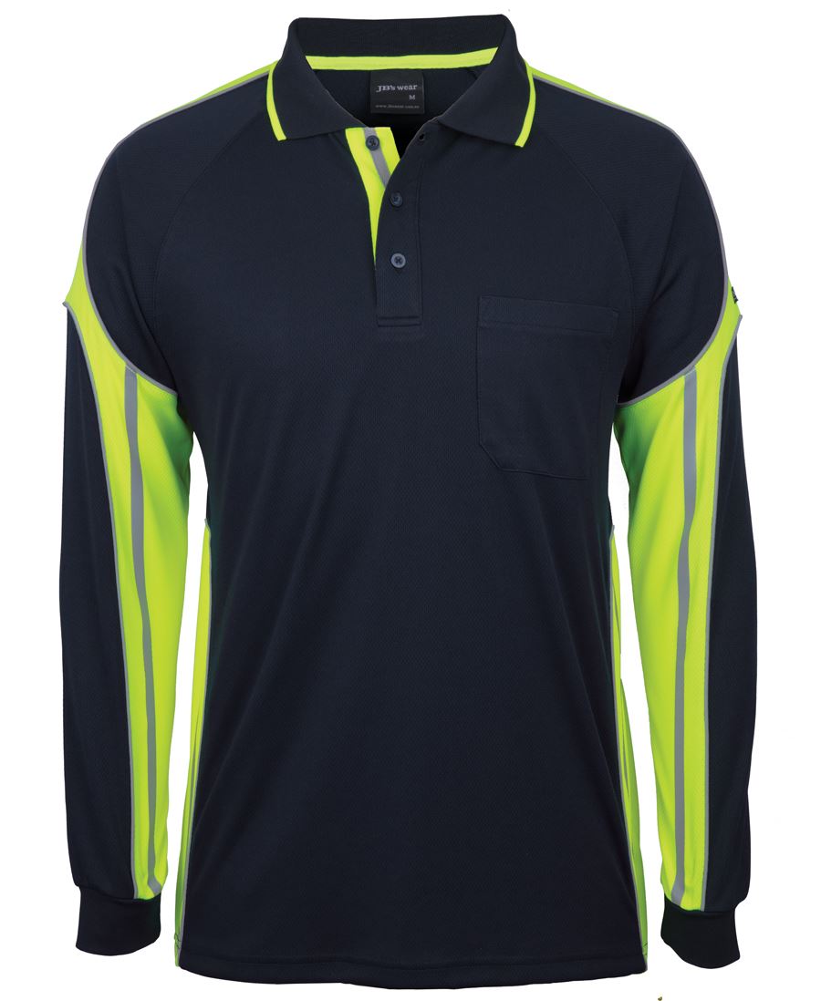 JB's L/S Street Panel Polo - Navy/Lime - Front
