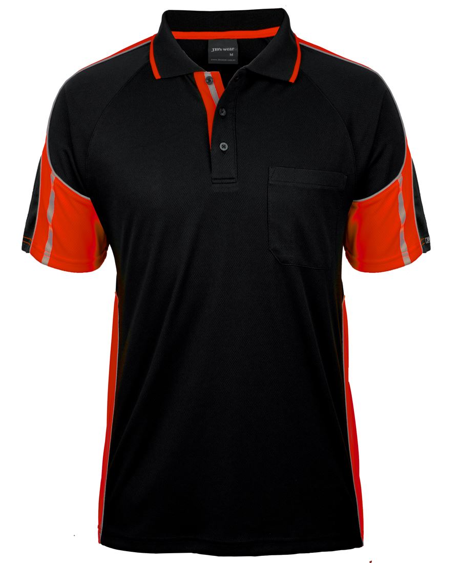 JB's S/S Street Panel Polo - Black/Orange - Front
