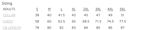 JB's S/S 190G Work Shirt - size chart
