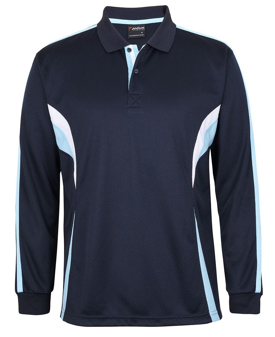 Podium L/S Cool Polo - Navy/Lt Blue/White - Front