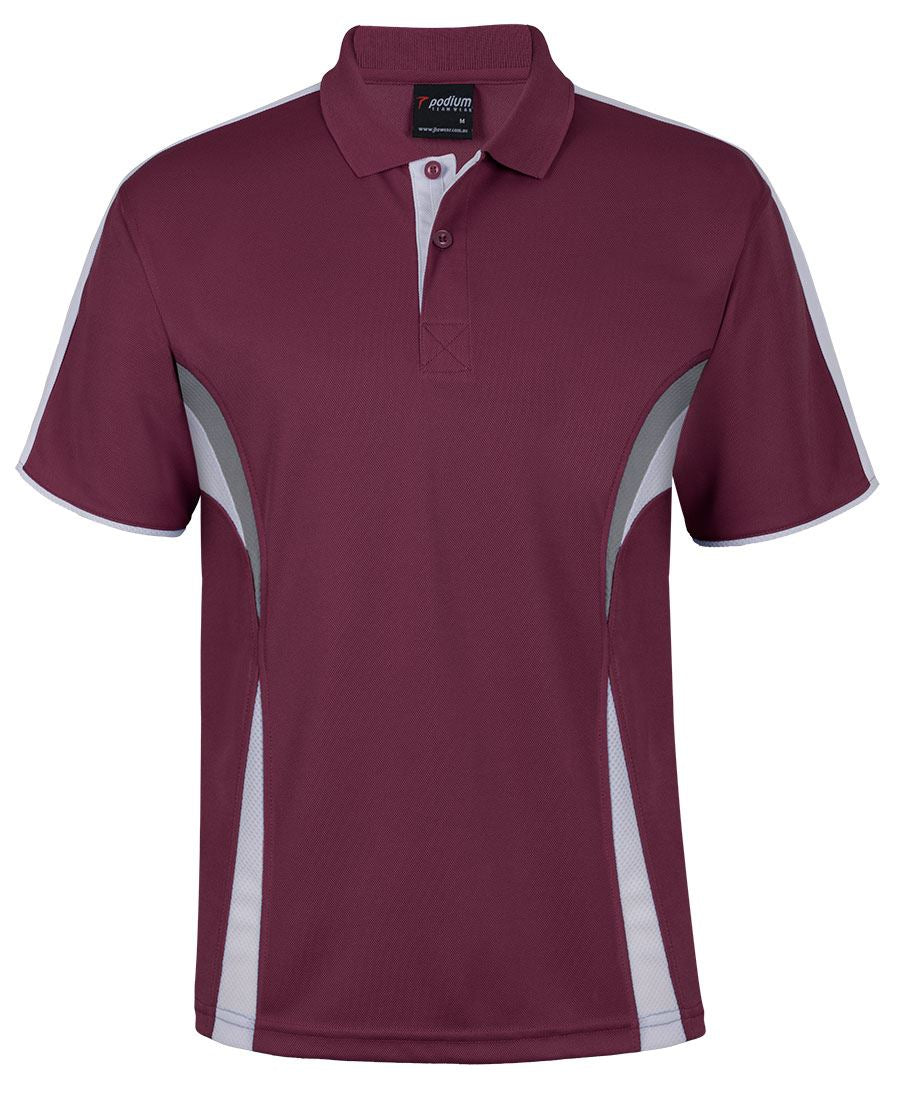 Podium Cool Polo - Maroon/White/Grey - Front