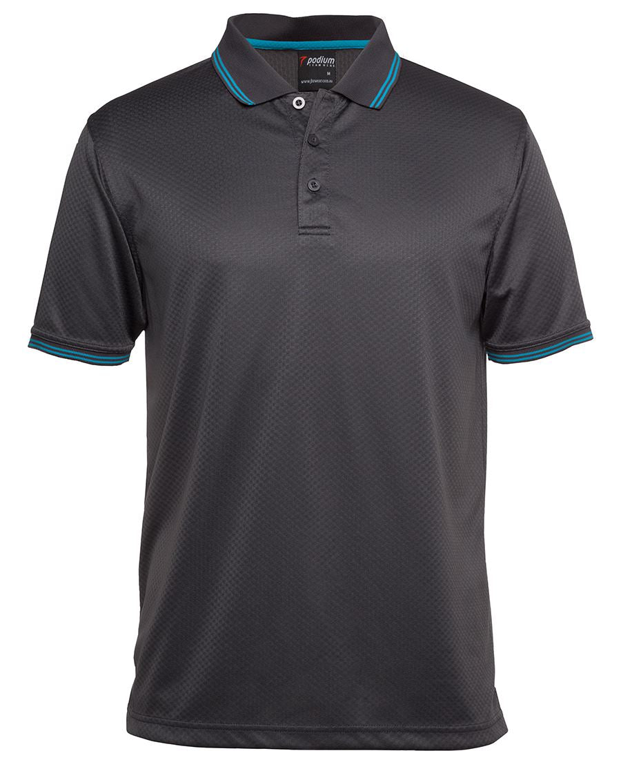 Podium Jacquard Contrast Polo - Charcoal/Aqua - Front