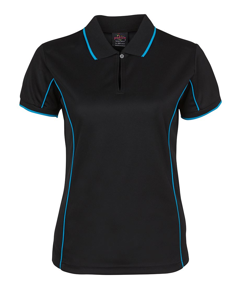 Podium Ladies Piping Polo - Black/Aqua - Front