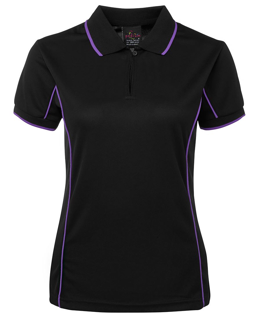 Podium Ladies Piping Polo - Black/Purple - Front