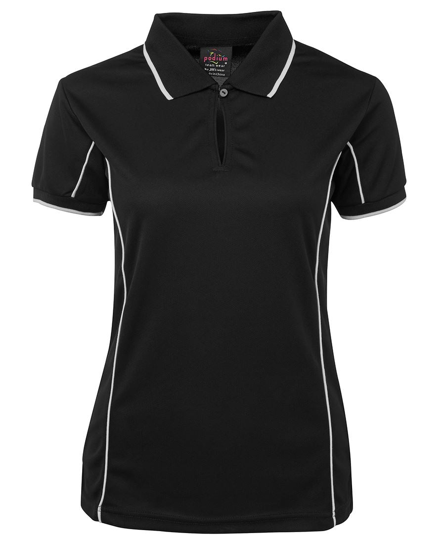 Podium Ladies Piping Polo - Black/White - Front