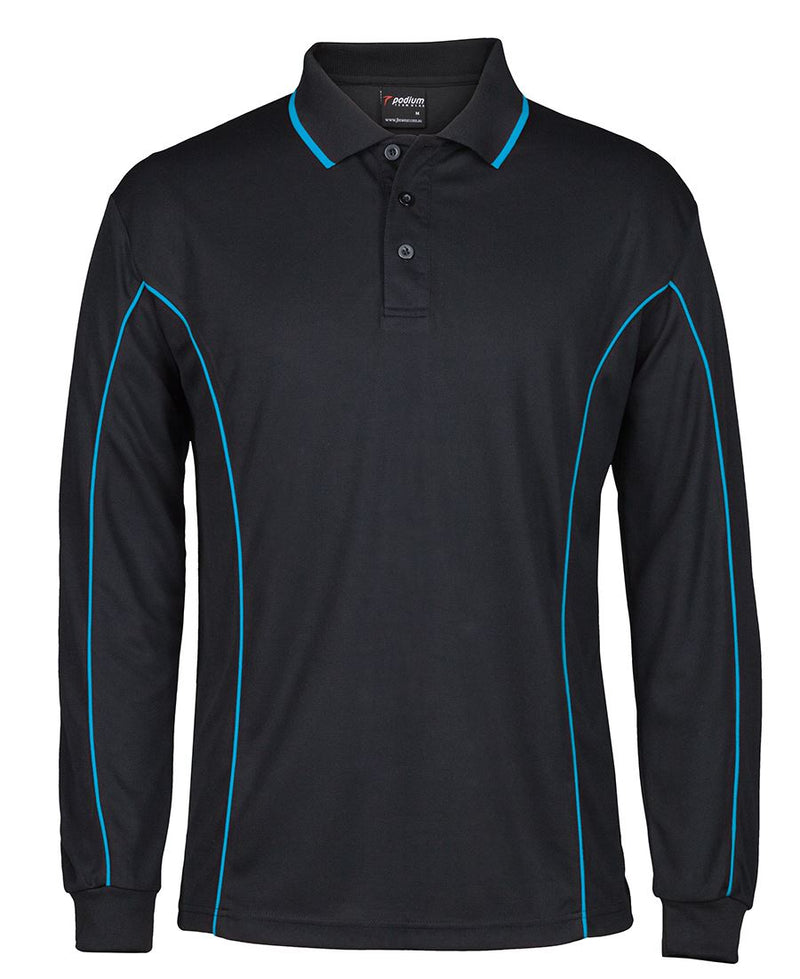 Podium L/S Piping Polo - Black/Aqua - Front