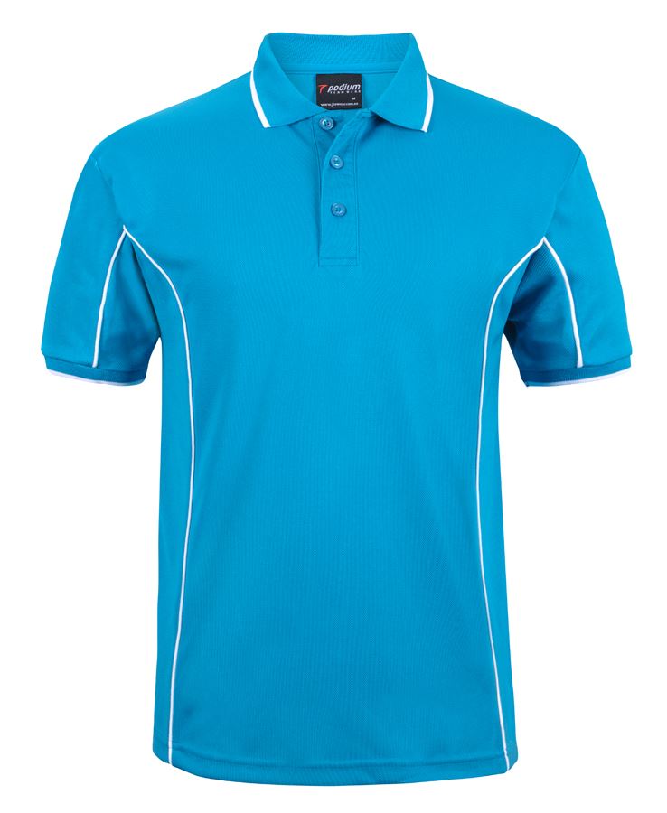 Podium S/S Piping Polo - Aqua/White - Front