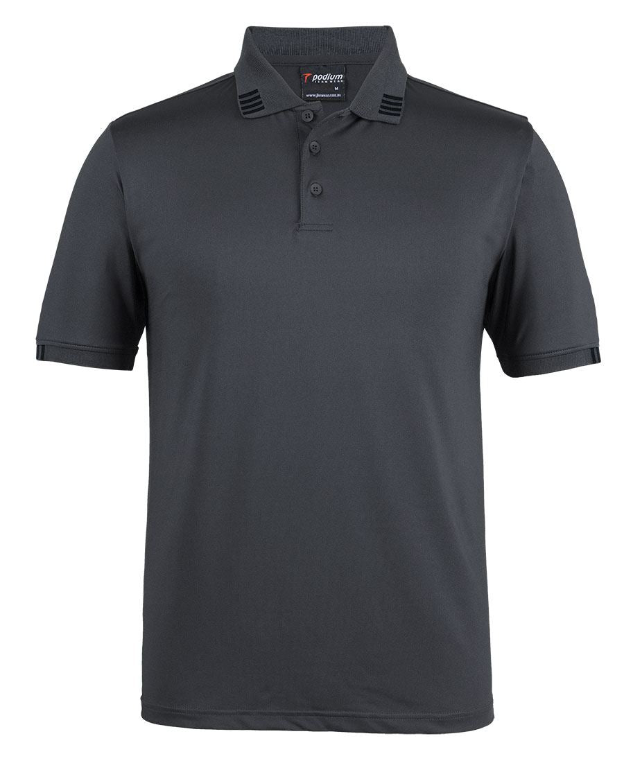 Podium 4 Stripe S/S Stretch Polo - Charcoal/Black - Front