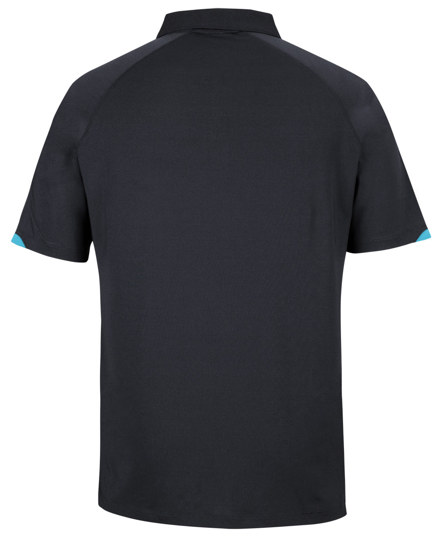Podium Contrast Stretch Polo - Black/Aqua - Back