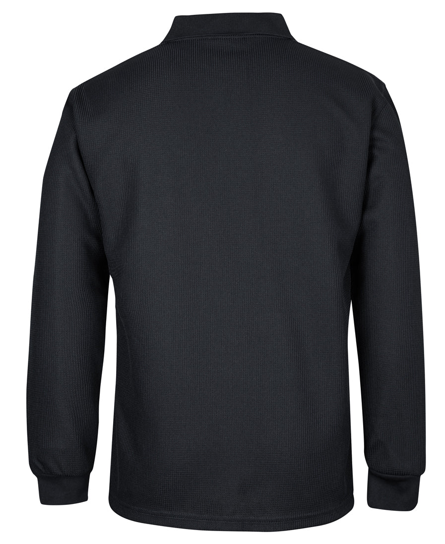 Podium L/S Waffle Pocket Polo - Black - Back