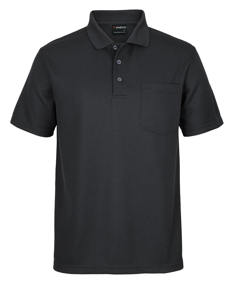 Podium Waffle Pocket Polo - Black - Front