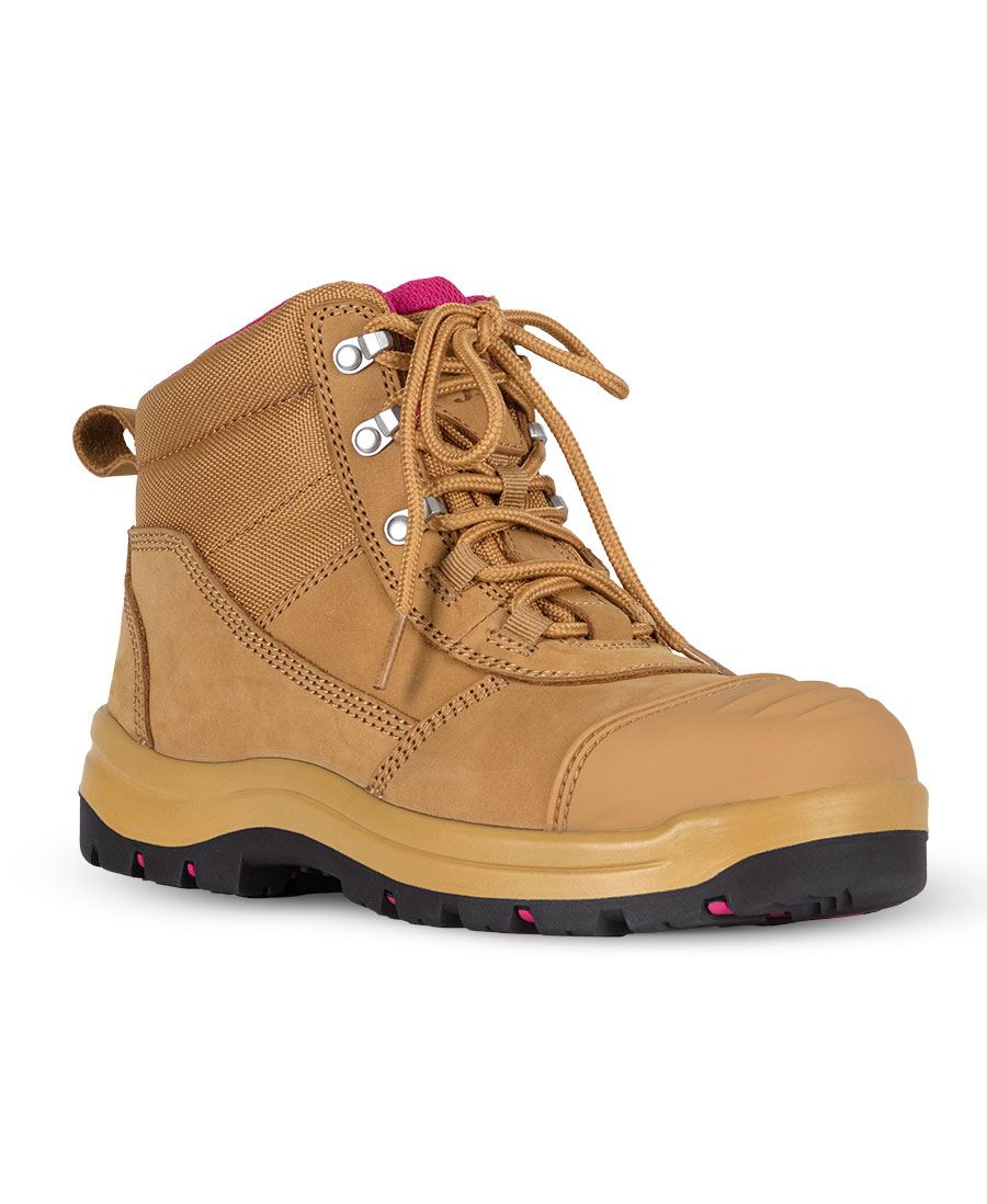 JB's Ladies Atrax Zip Safety Boot - Wheat/Pink - Front
