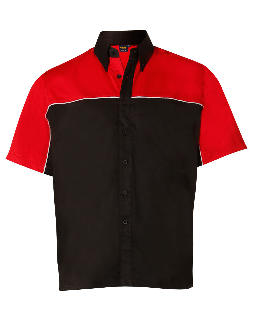 Men's tri-color poly/cotton twill shirt white piping - BS11 - Red / Black / Whitepiping