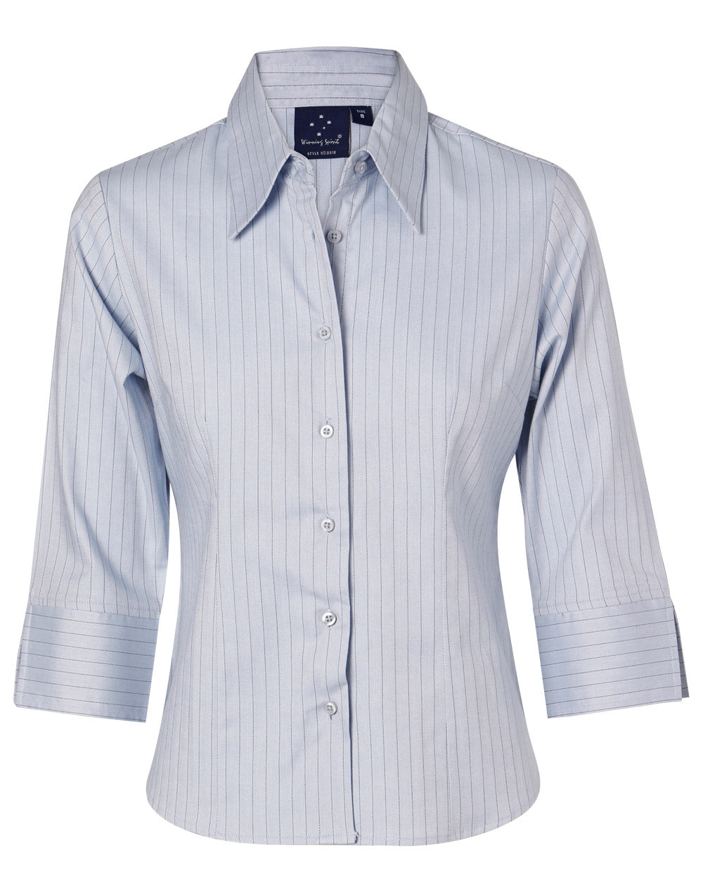 Ladies' 3/4 Sleeve Stretch Stripe Shirt - BS18 - Mild Blue / Navy