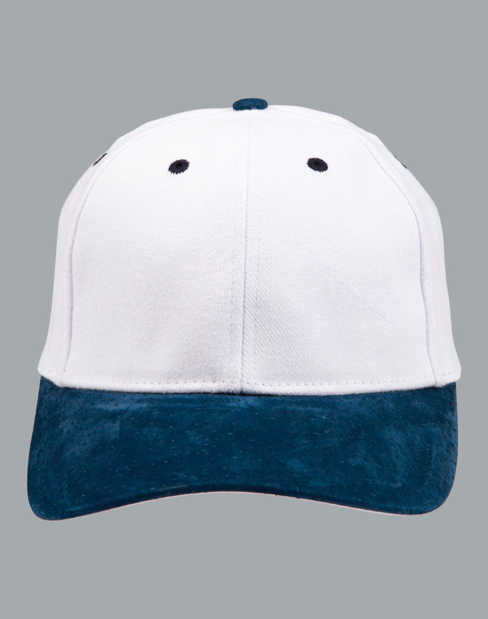Suede Peak Cap - White/Navy - Front