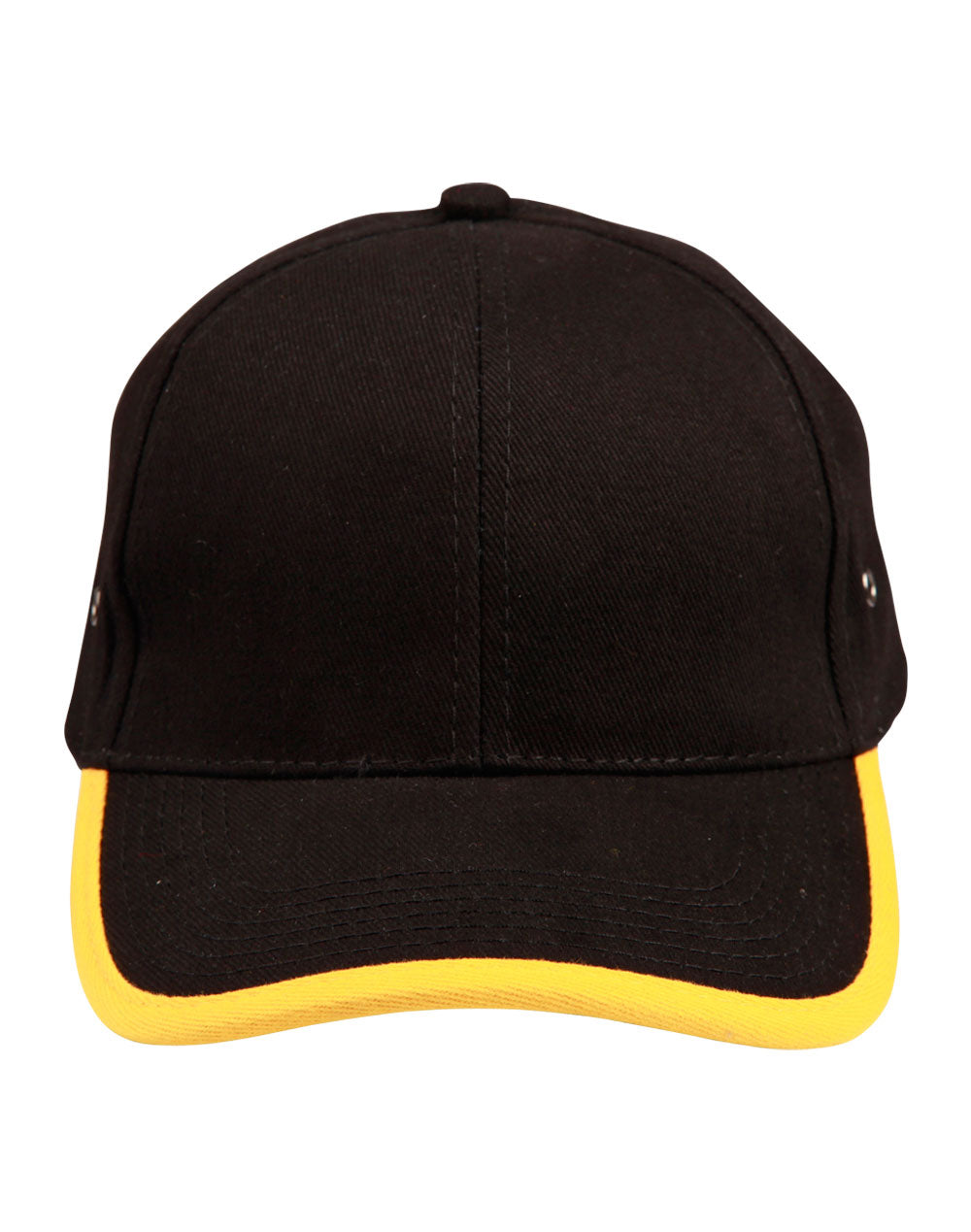 Heavy brushed cotton peak & back trimp cap - CH17 - Black / Gold