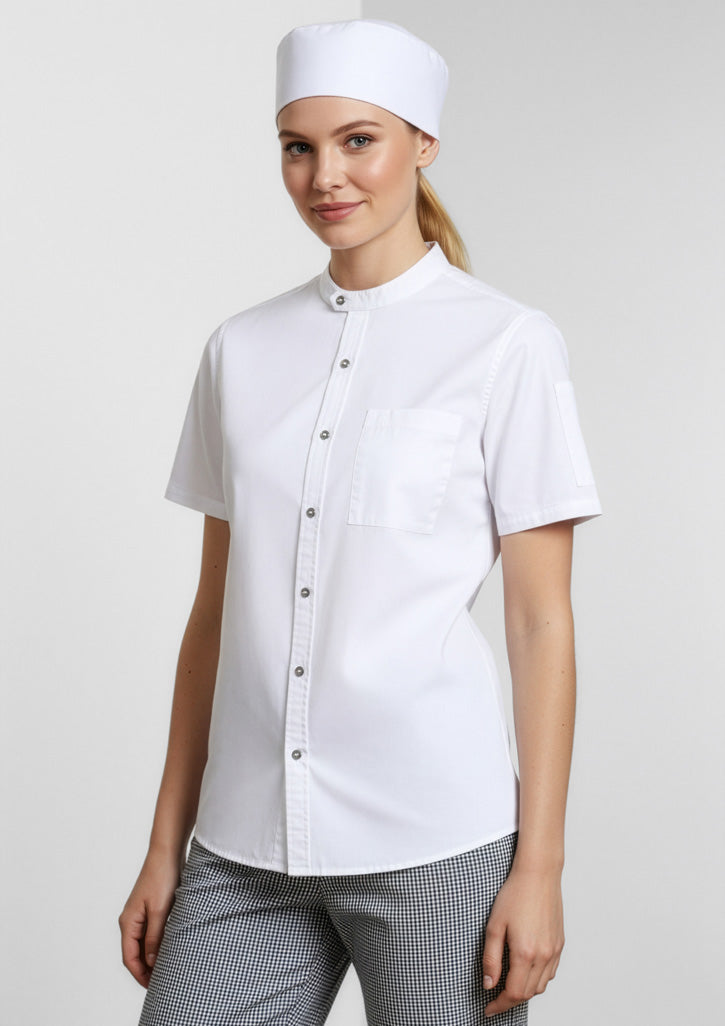 Salsa Mens Short Sleeve Chef Shirt - White - Model
