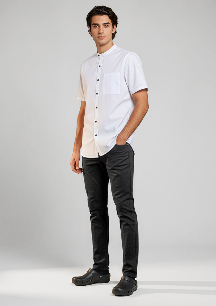 Salsa Mens Short Sleeve Chef Shirt - White - Model