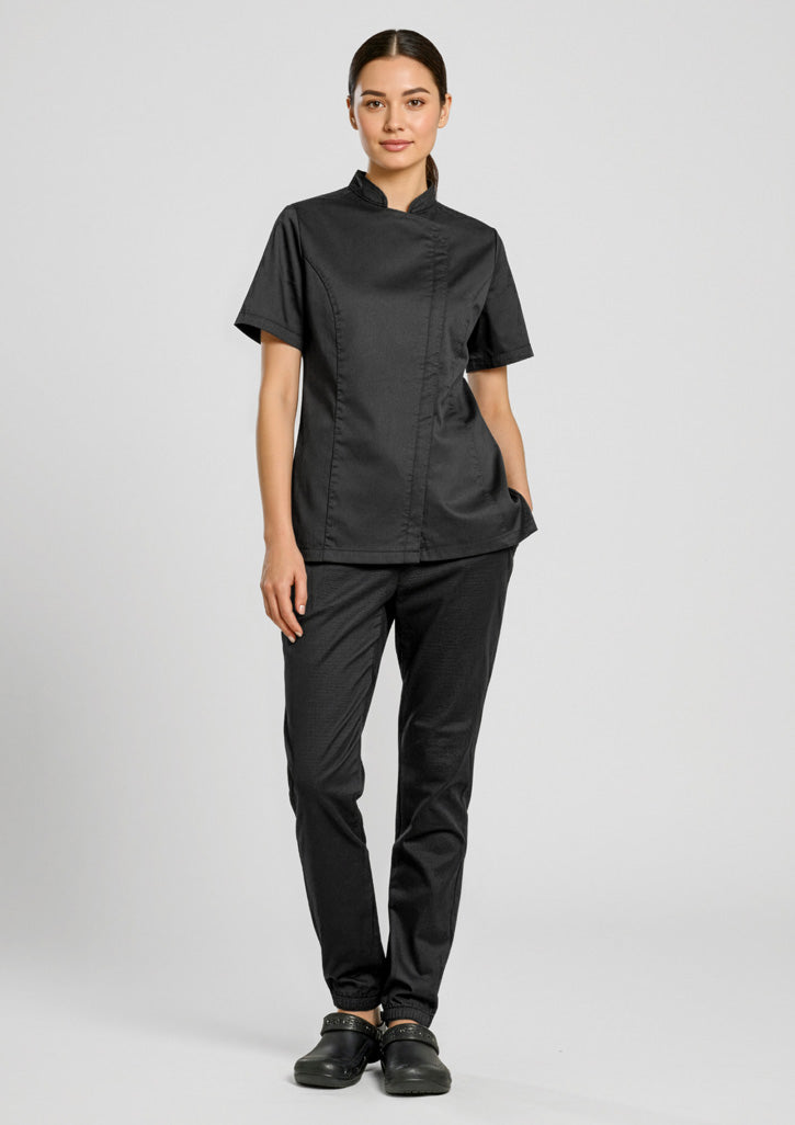 Alfresco Womens Short Sleeve Chef Jacket - Black - Model