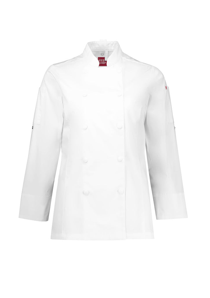Gusto Womens Long Sleeve Chef Jacket - White - Front