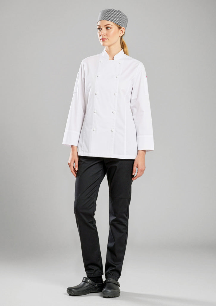 Gusto Womens Long Sleeve Chef Jacket - White - Model