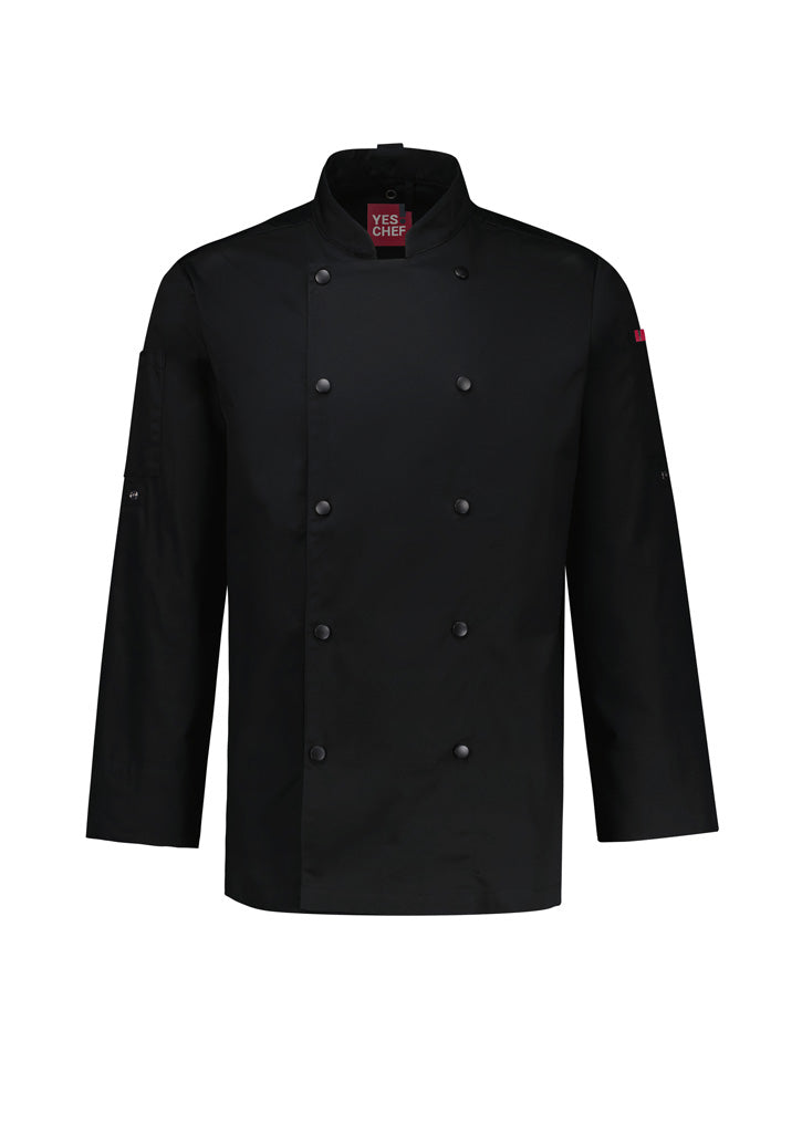 Gusto Mens Long Sleeve Chef Jacket - Black - Front