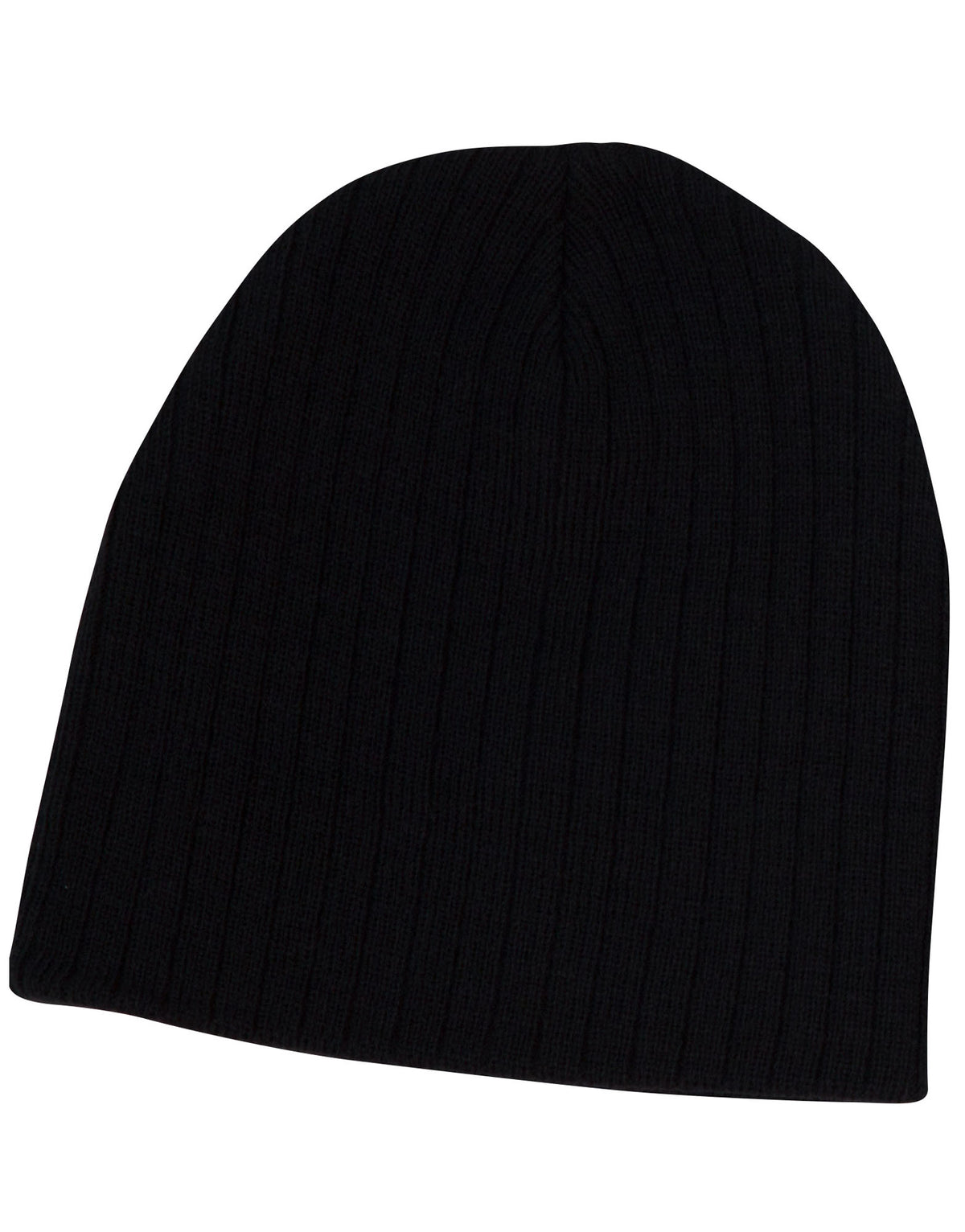 Acrylic knit beanie with cable row feature - CH62 - Black