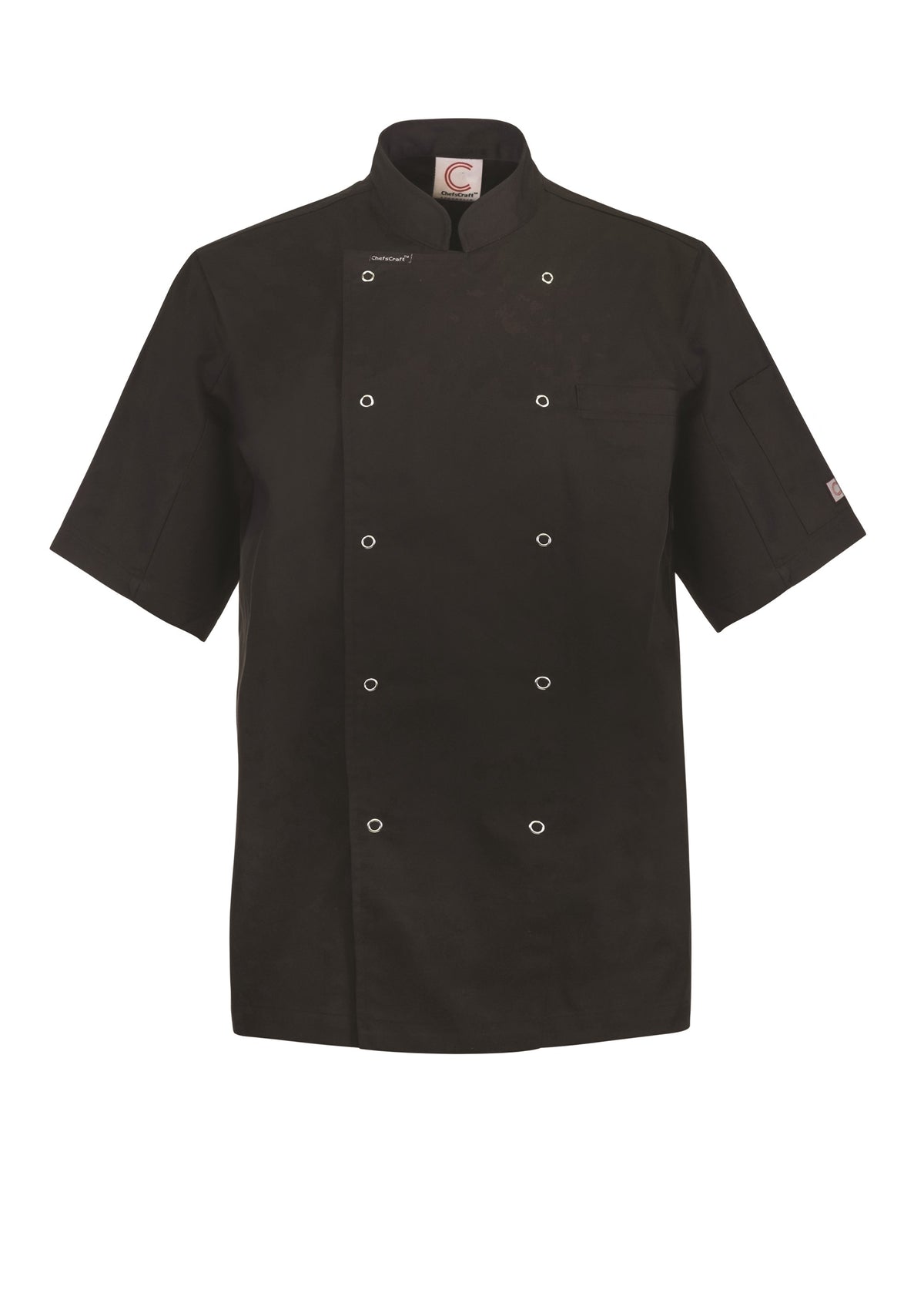Lightweight Executive Short Sleeve Chefs Jacket with Press Studs - Black