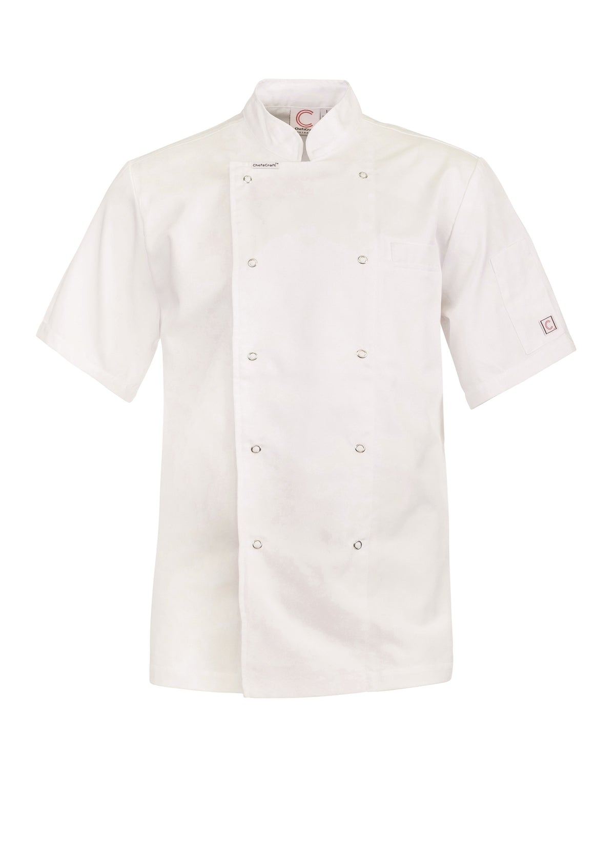 Lightweight Executive Short Sleeve Chefs Jacket with Press Studs - White