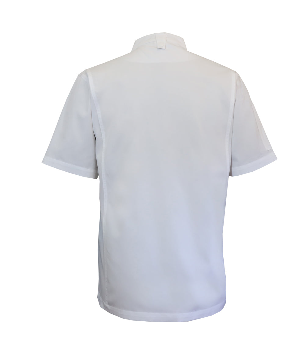 Lightweight Zip Short Sleeve Chefs Jacket with Micro Mesh Panels - White