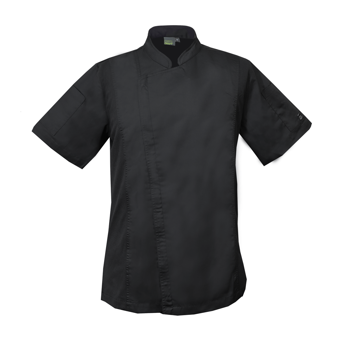 Lightweight Zip Short Sleeve Chefs Jacket with Micro Mesh Panels - Black