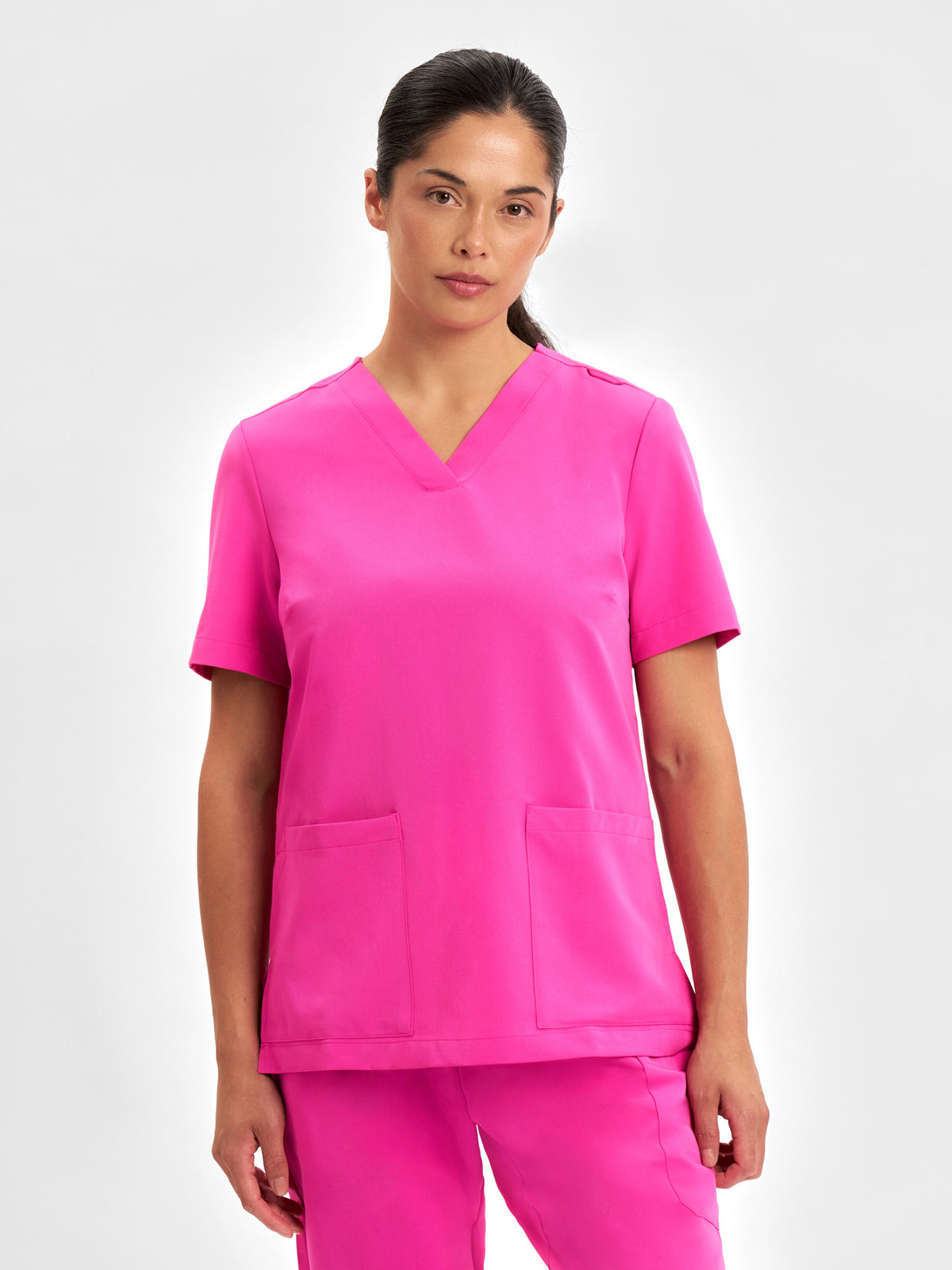 Pink Womens V-Neck Scrub Top - Pink - Model