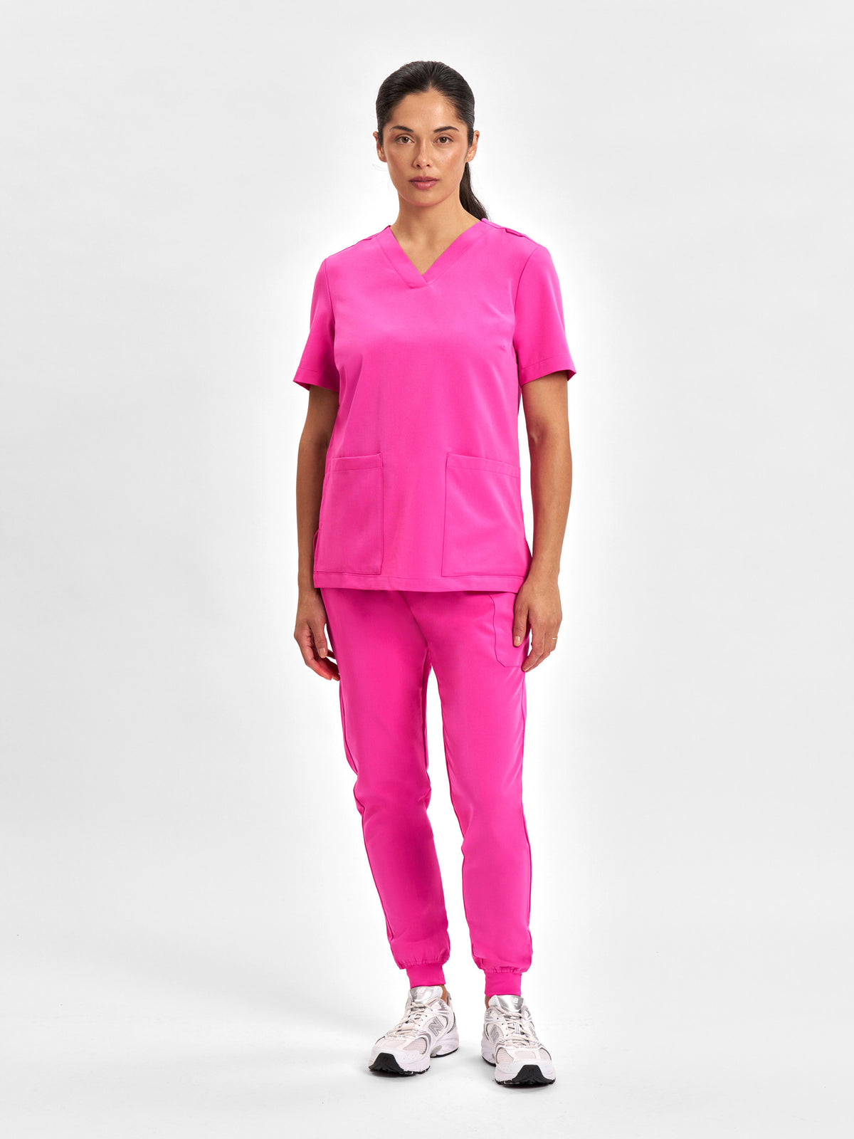 Pink Womens V-Neck Scrub Top - Pink - Model