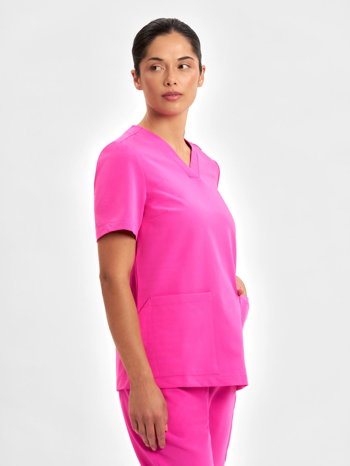 Pink Womens V-Neck Scrub Top - Pink - Model