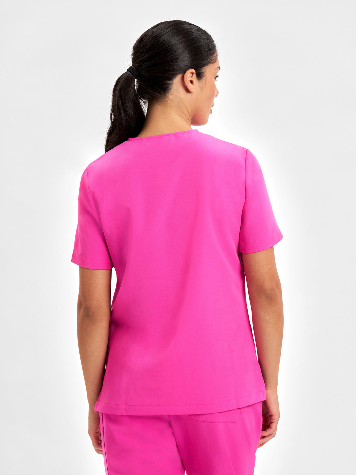 Pink Womens V-Neck Scrub Top - Pink - Model