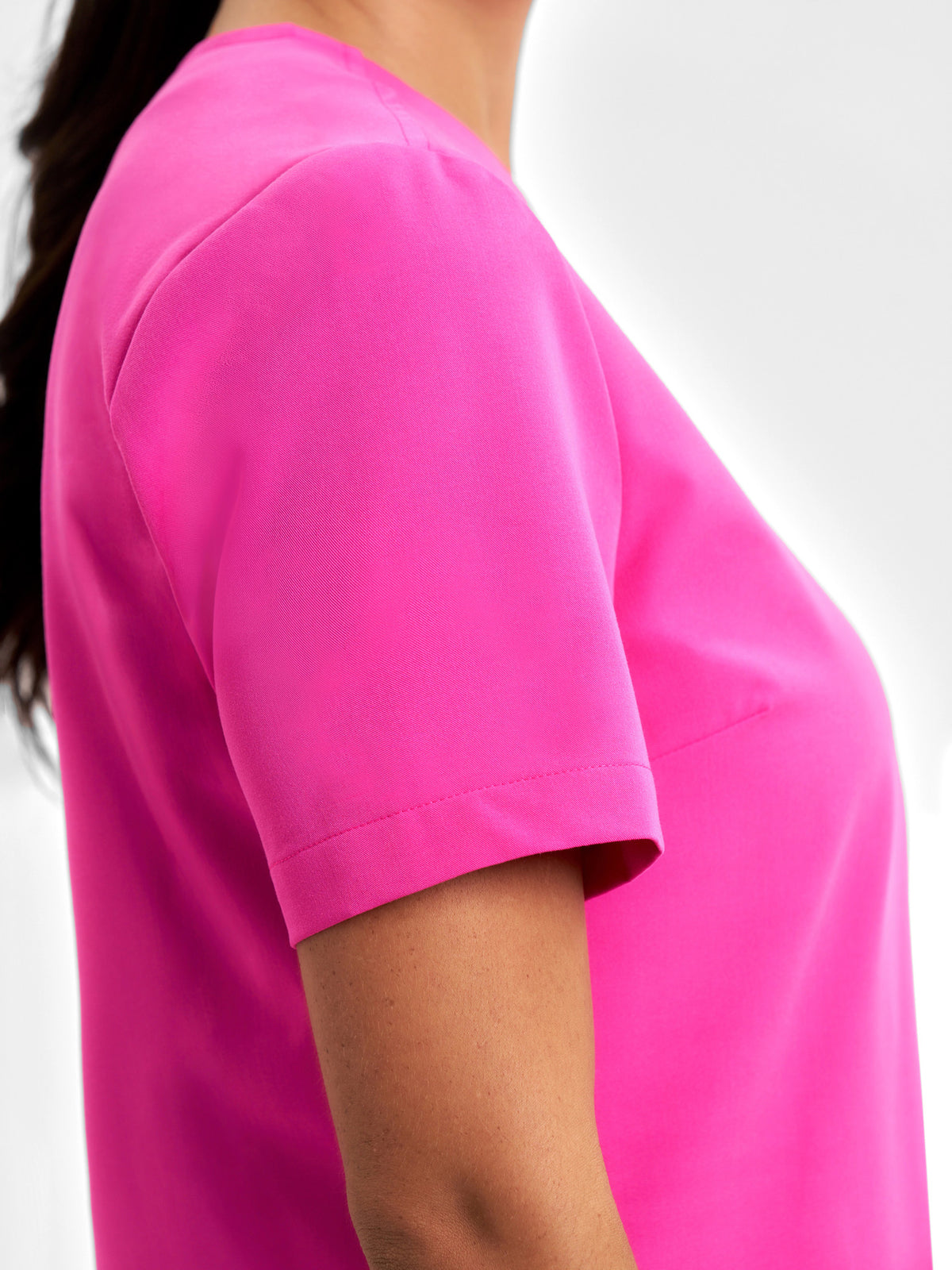 Pink Womens V-Neck Scrub Top - Pink - Model