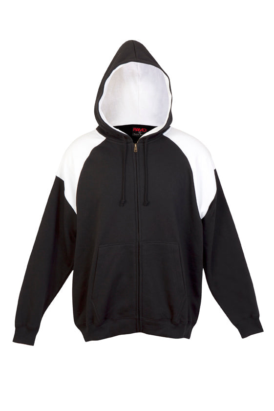 Mens Shoulder Contrast Zip Hoodie - Black/White - Front