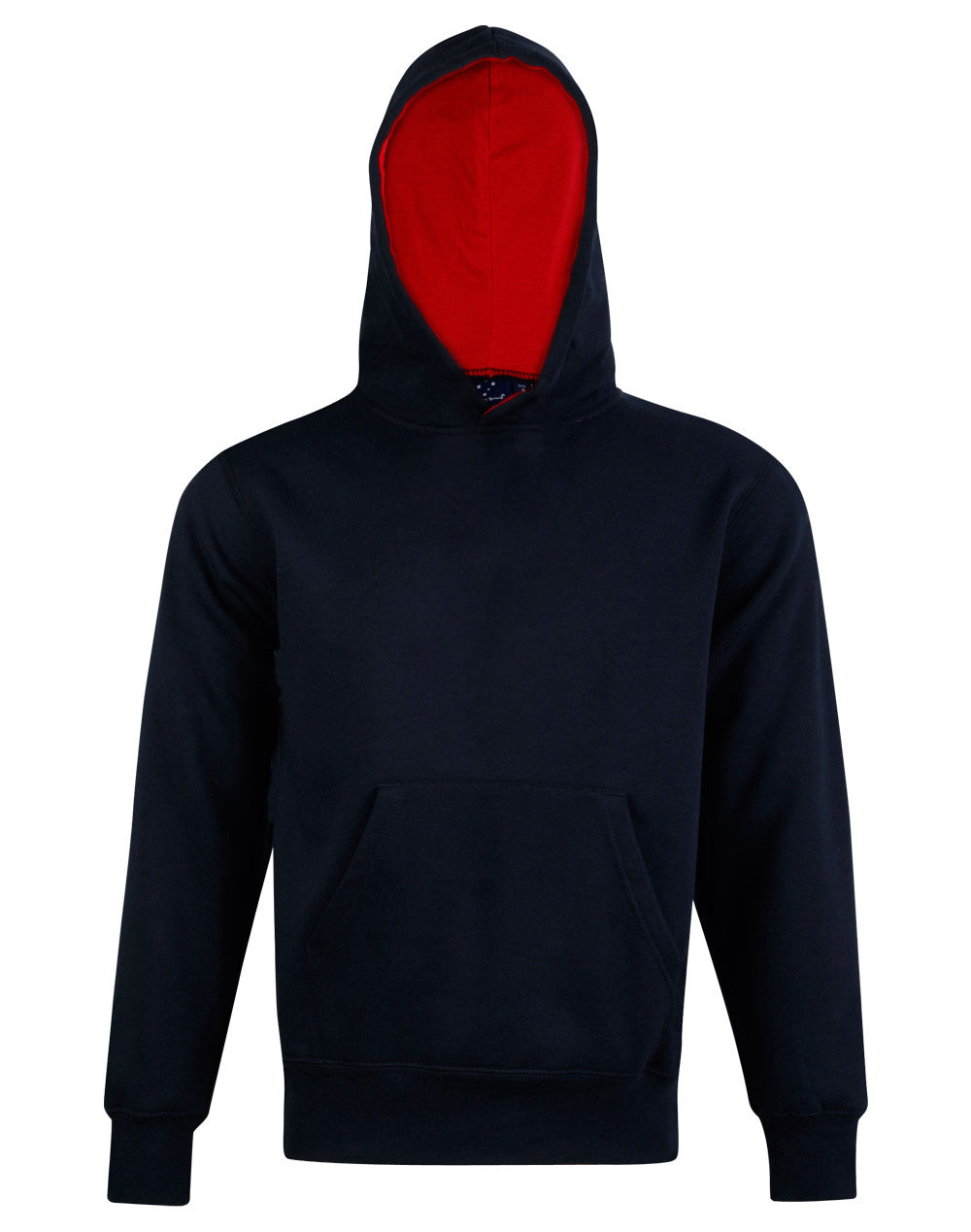 Kids' Close Front  Contrast Fleecy Hoodie - FL09K - Navy / Red
