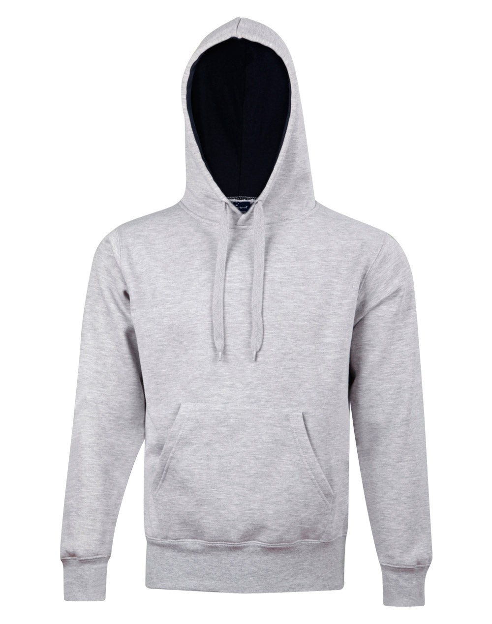 Adult's Close Front  Contrast Fleecy Hoodie - FL09 - Grey / Navy