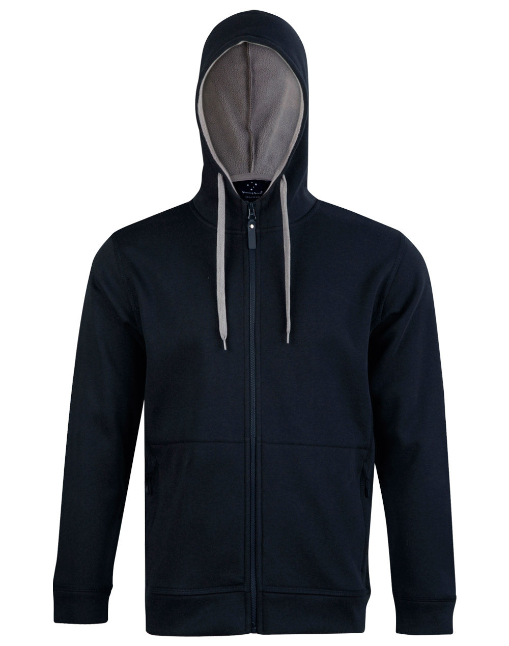 Men's Full Zip Contrast Fleece Hoodie - FL17 - Navy / Grey