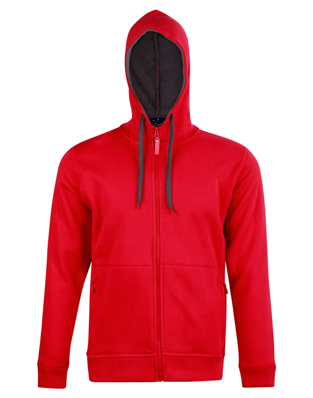 Men's Full Zip Contrast Fleece Hoodie - FL17 - Red / Charcoal
