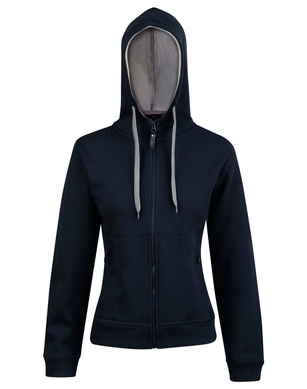 Ladies' Full Zip Contrast Fleece Hoodie - FL18 - Navy / Grey
