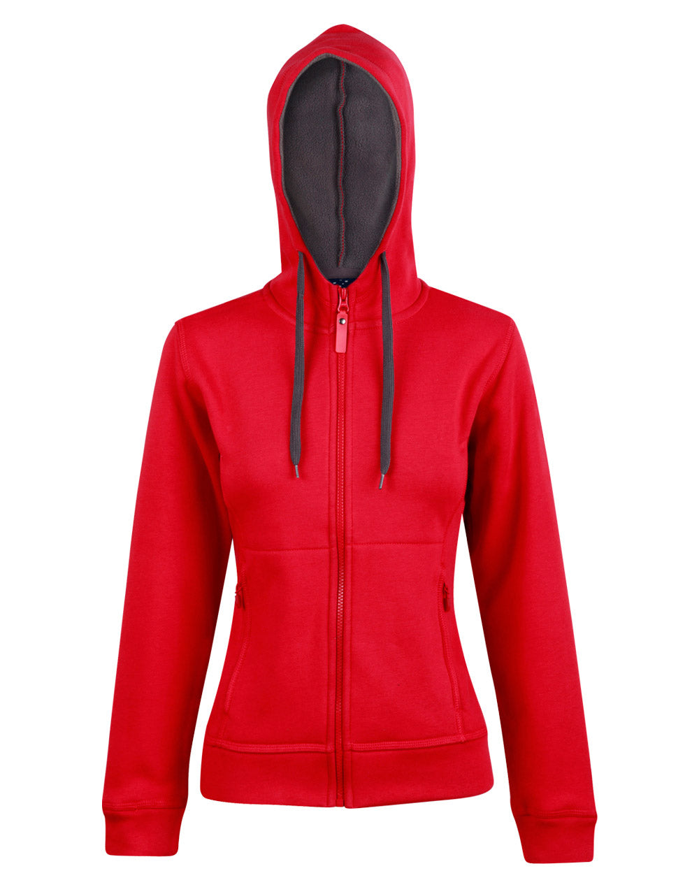 Ladies' Full Zip Contrast Fleece Hoodie - FL18 - Red / Charcoal