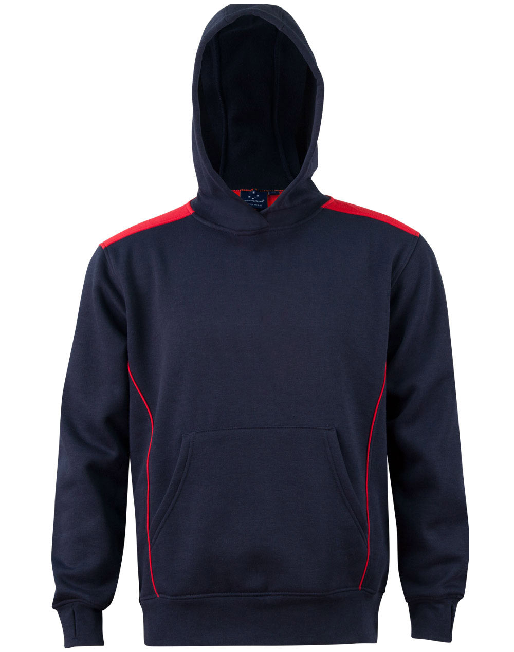 Kids' Kangaroo Pocket Contrast Hoodie - FL19K - Navy / Red