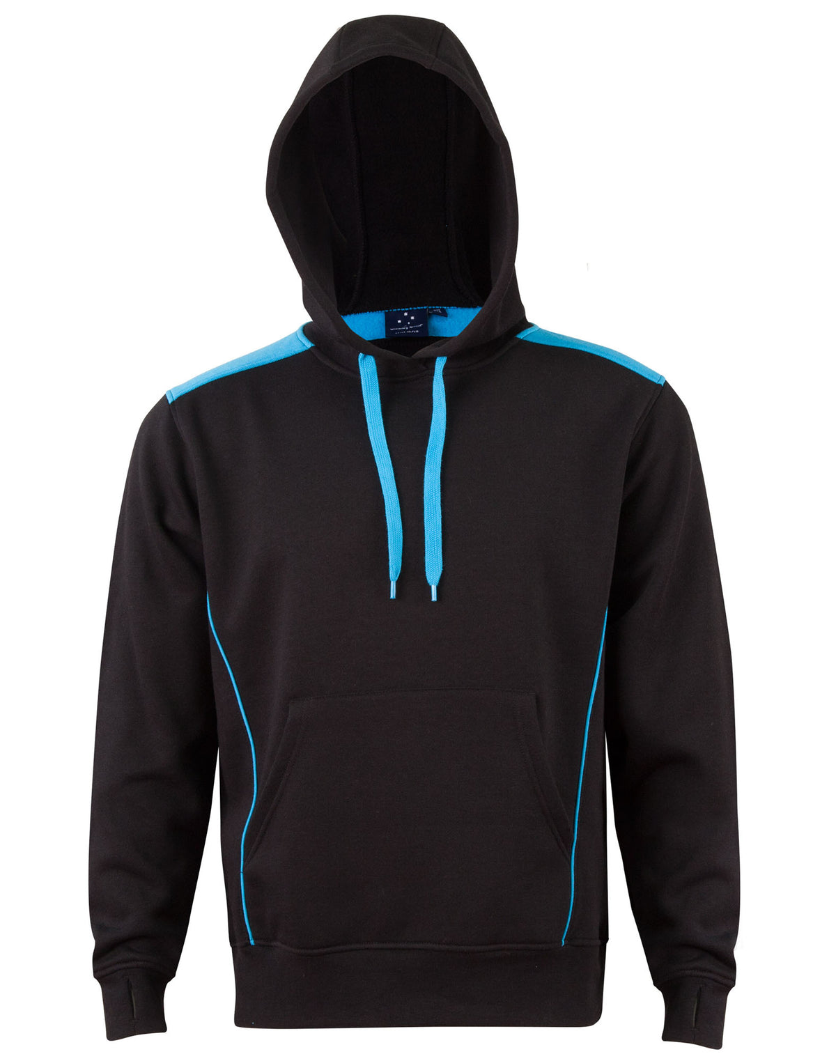 Adult's Kangaroo Pocket Contrast Hoodie - FL19 - Black / Aqua Blue